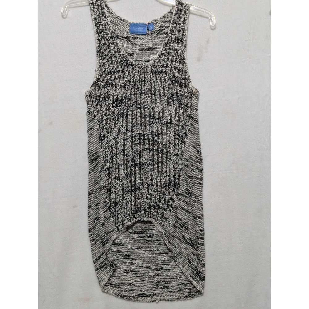 Simply Vera Vera Wang Womens Knit Tank Top Medium Black White Space Dye High Low